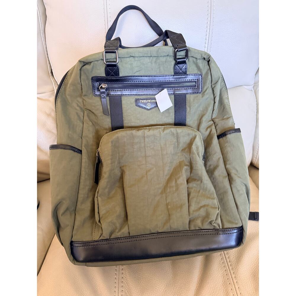 TWELVElittle Diaper Bag Backpack Olive Green Unisex Baby Bag Lightweight Nylon